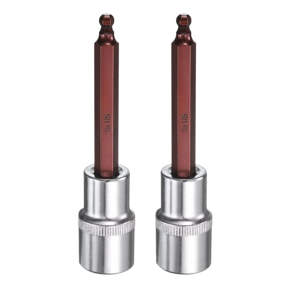 Uxcell 2pcs 5mm Ball End Hex Bit Socket 1/2" Square Drive Metric Extension Impact Bit Power Nut Driver Set S2 & CR-V Steel Socket Ratchet Wrench Bits