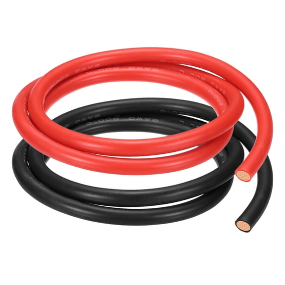 Uxcell 2pcs 6 AWG Silicone Electrical Wire, 6 Gauge 1m/3ft Electrical Wires, 600V 200C Tinned Copper Stranded High Temp Battery Wire for Automotive, Motor, RV Inverter - Red & Black