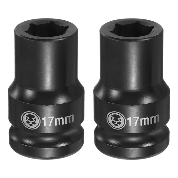 Uxcell 2pcs 6 Point Deep Impact Socket 3/4" Drive 17mm Metric CR-V Steel Hex Nut Bolt Sockets 2.4" Long for Auto Machine Repair