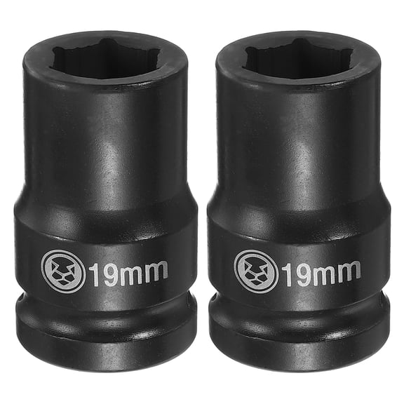 Uxcell 2pcs 6 Point Deep Impact Socket 3/4" Drive 19mm Metric CR-V Steel Hex Nut Bolt Sockets 2.4" Long for Auto Machine Repair