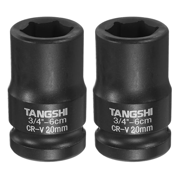 Uxcell 2pcs 6 Point Deep Impact Socket 3/4" Drive 20mm Metric CR-V Steel Hex Nut Bolt Sockets 2.4" Long for Auto Machine Repair
