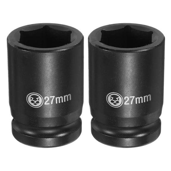Uxcell 2pcs 6 Point Deep Impact Socket 3/4" Drive 27mm Metric CR-V Steel Hex Nut Bolt Sockets 2.4" Long for Auto Machine Repair