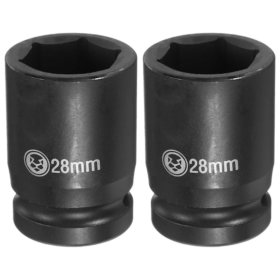 Uxcell 2pcs 6 Point Deep Impact Socket 3/4" Drive 28mm Metric CR-V Steel Hex Nut Bolt Sockets 2.4" Long for Auto Machine Repair