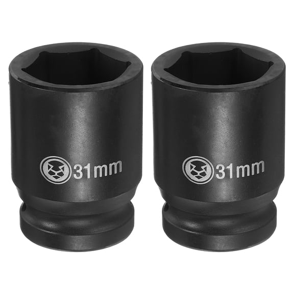 Uxcell 2pcs 6 Point Deep Impact Socket 3/4" Drive 31mm Metric CR-V Steel Hex Nut Bolt Sockets 2.4" Long for Auto Machine Repair