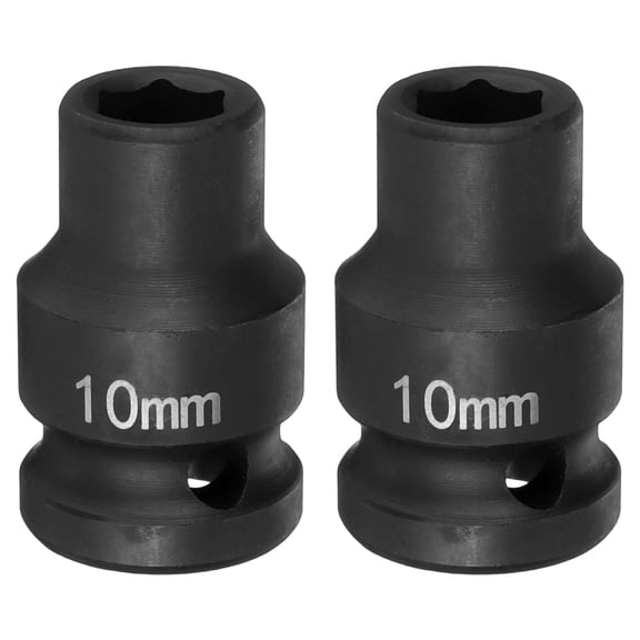 Uxcell 2pcs 6 Point Impact Socket 10mm Metric Socket 1/2" Square Drive 1.5" (38mm) Long Phosphated Cr-Mo Steel Spindle Axle Hex Nut Sockets, Black