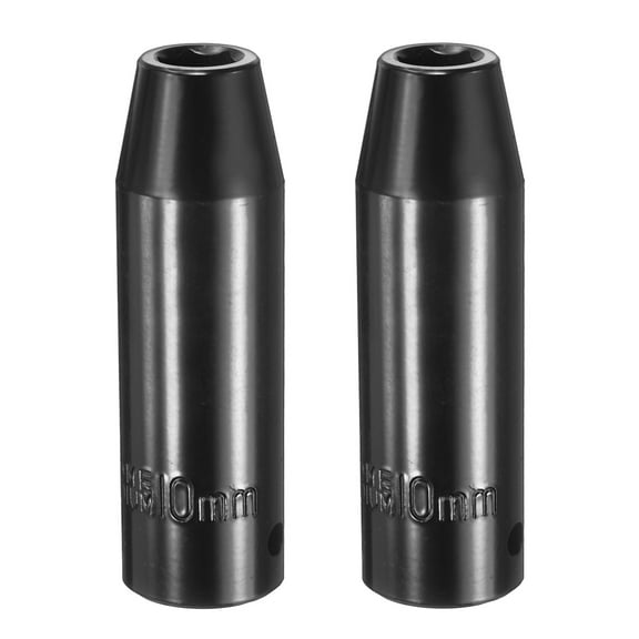 Uxcell 2pcs 6 Points Impact Socket 10mm Shallow Metric Hex Socket 1/2" Square Drive Electrophoretic Coating CR-V Steel for Industrial Grade Spindle Axle Nut Socket, Black