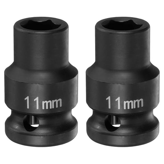 Uxcell 2pcs 6 Point Impact Socket 11mm Metric Socket 1/2" Square Drive 1.5" (38mm) Long Phosphated Cr-Mo Steel Spindle Axle Hex Nut Sockets, Black