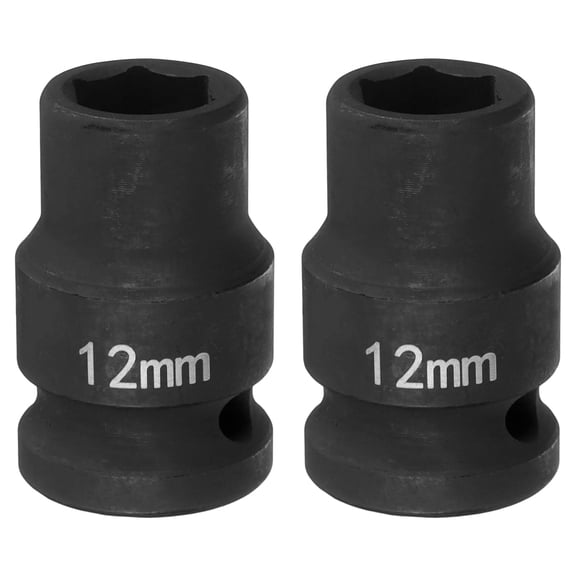 Uxcell 2pcs 6 Point Impact Socket 12mm Metric Socket 1/2" Square Drive 1.5" (38mm) Long Phosphated Cr-Mo Steel Spindle Axle Hex Nut Sockets, Black
