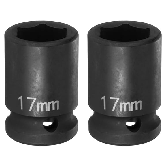 Uxcell 2pcs 6 Point Impact Socket 17mm Metric Socket 1/2" Square Drive 1.5" (38mm) Long Phosphated Cr-Mo Steel Spindle Axle Hex Nut Sockets, Black