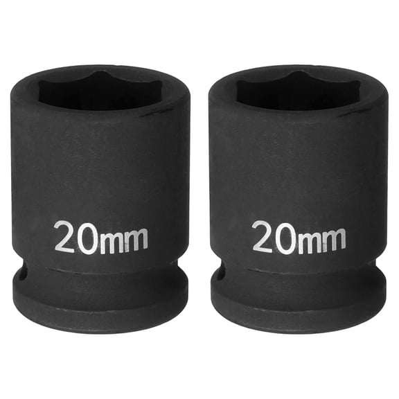 Uxcell 2pcs 6 Point Impact Socket 20mm Metric Socket 1/2" Square Drive 1.5" (38mm) Long Phosphated Cr-Mo Steel Spindle Axle Hex Nut Sockets, Black