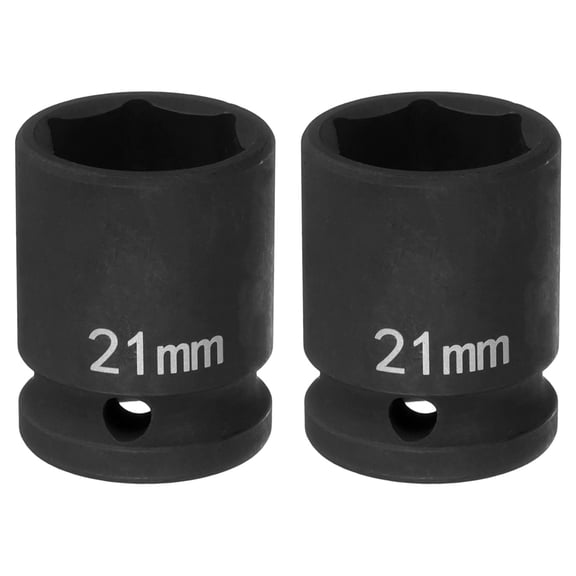 Uxcell 2pcs 6 Point Impact Socket 21mm Metric Socket 1/2" Square Drive 1.5" (38mm) Long Phosphated Cr-Mo Steel Spindle Axle Hex Nut Sockets, Black