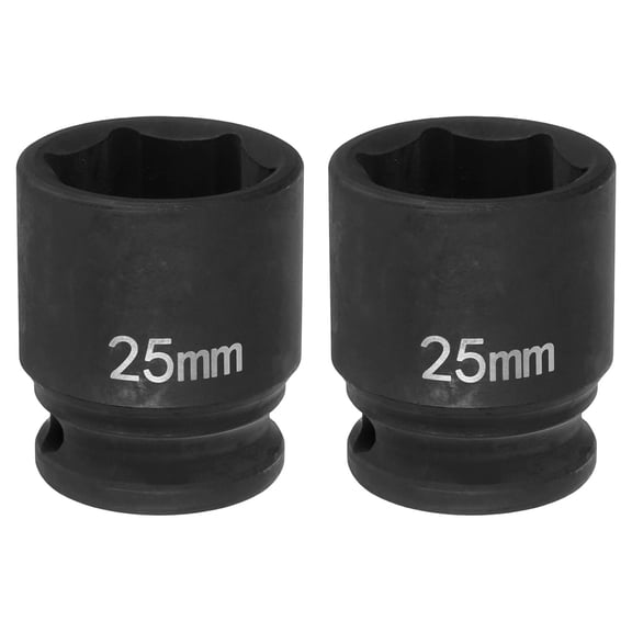 Uxcell 2pcs 6 Point Impact Socket 25mm Metric Socket 1/2" Square Drive 1.65" (42mm) Long Phosphated Cr-Mo Steel Spindle Axle Hex Nut Sockets, Black