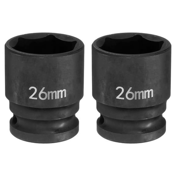 Uxcell 2pcs 6 Point Impact Socket 26mm Metric Socket 1/2" Square Drive 1.65" (42mm) Long Phosphated Cr-Mo Steel Spindle Axle Hex Nut Sockets, Black