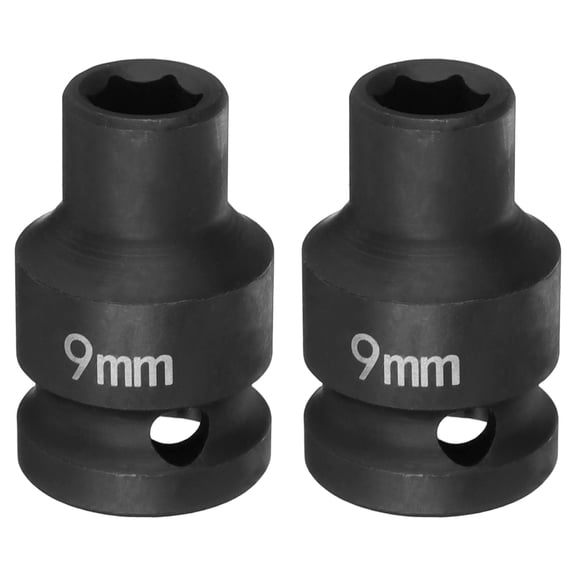 Uxcell 2pcs 6 Point Impact Socket 9mm Metric Socket 1/2" Square Drive 1.5" (38mm) Long Phosphated Cr-Mo Steel Spindle Axle Hex Nut Sockets, Black