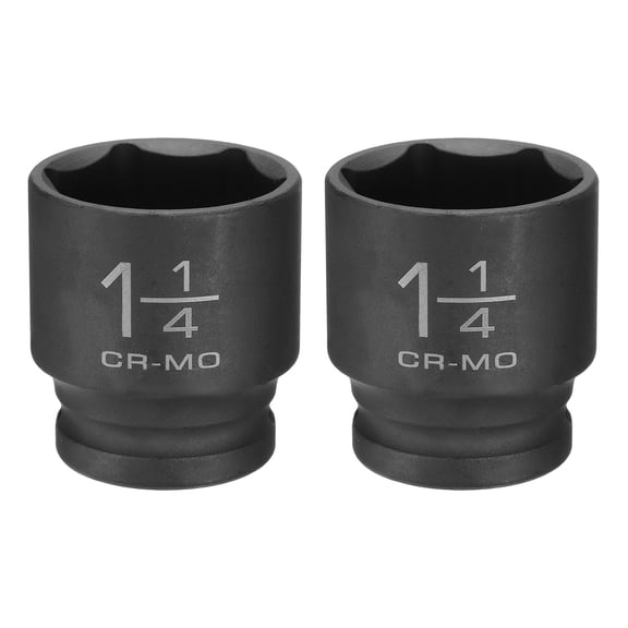Uxcell 2pcs 6 Point Shallow Impact Socket 1-1/4" Socket 1/2" Square Drive 38mm (1.5") Long 40cr Alloy Steel for Home Auto Axle Hex Nuts Bolts Repair, Black