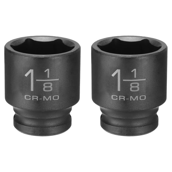 Uxcell 2pcs 6 Point Shallow Impact Socket 1-1/8" Socket 1/2" Square Drive 45mm (1.8") Long 40cr Alloy Steel for Home Auto Axle Hex Nuts Bolts Repair, Black