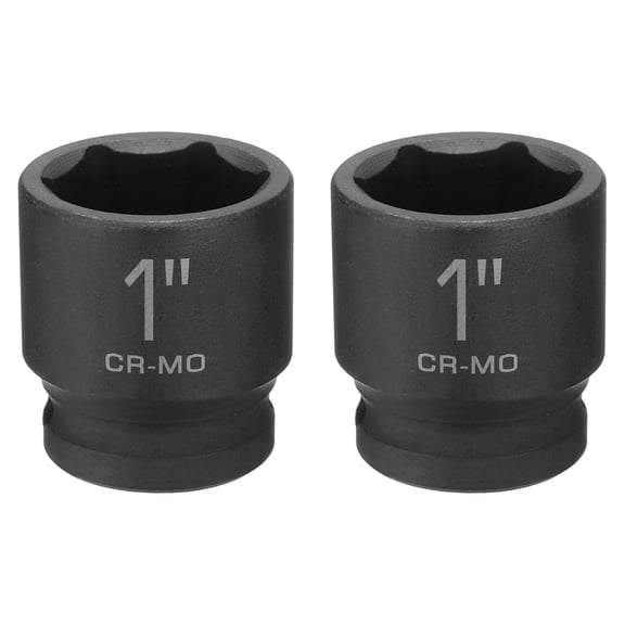 Uxcell 2pcs 6 Point Shallow Impact Socket 1" Socket 1/2" Square Drive 38mm (1.5") Long 40cr Alloy Steel for Home Auto Axle Hex Nuts Bolts Repair, Black