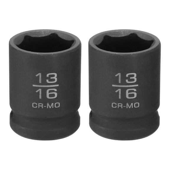Uxcell 2pcs 6 Point Shallow Impact Socket 13/16" Socket 1/2" Square Drive 38mm (1.5") Long 40cr Alloy Steel for Home Auto Axle Hex Nuts Bolts Repair, Black