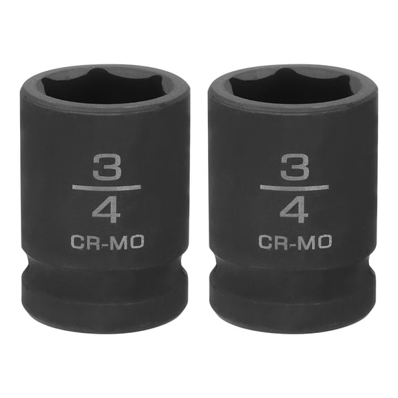 Uxcell 2pcs 6 Point Shallow Impact Socket 3/4" Socket 1/2" Square Drive 38mm (1.5") Long 40cr Alloy Steel for Home Auto Axle Hex Nuts Bolts Repair, Black