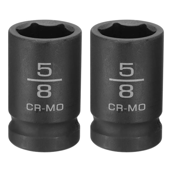 Uxcell 2pcs 6 Point Shallow Impact Socket 5/8" Socket 1/2" Square Drive 38mm (1.5") Long 40CRMO for Home Auto Axle Hex Nuts Bolts Repair, Black