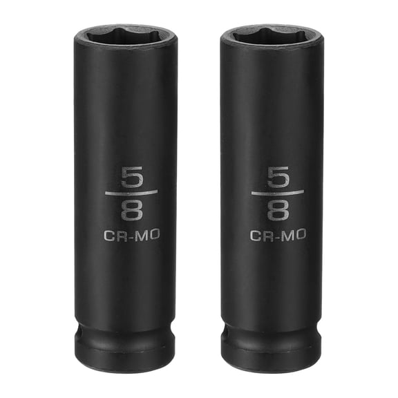 Uxcell 2pcs 6 Point Shallow Impact Socket 5/8" Socket 1/2" Square Drive 78mm (3.1") Long 40cr Alloy Steel for Home Auto Axle Hex Nuts Bolts Repair, Black