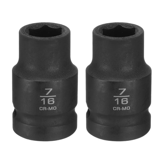Uxcell 2pcs 6 Point Shallow Impact Socket 7/16" Socket 1/2" Square Drive 38mm (1.5") Long 40cr Alloy Steel for Home Auto Axle Hex Nuts Bolts Repair, Black