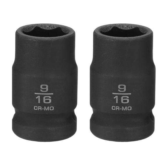 Uxcell 2pcs 6 Point Shallow Impact Socket 9/16" Socket 1/2" Square Drive 38mm (1.5") Long 40cr Alloy Steel for Home Auto Axle Hex Nuts Bolts Repair, Black