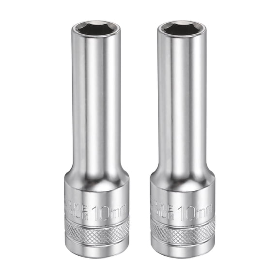 Uxcell 2pcs 6 Points Deep Socket 1/2" Drive 10mm Nickel Plating Flip Sleeve 3.1" Long