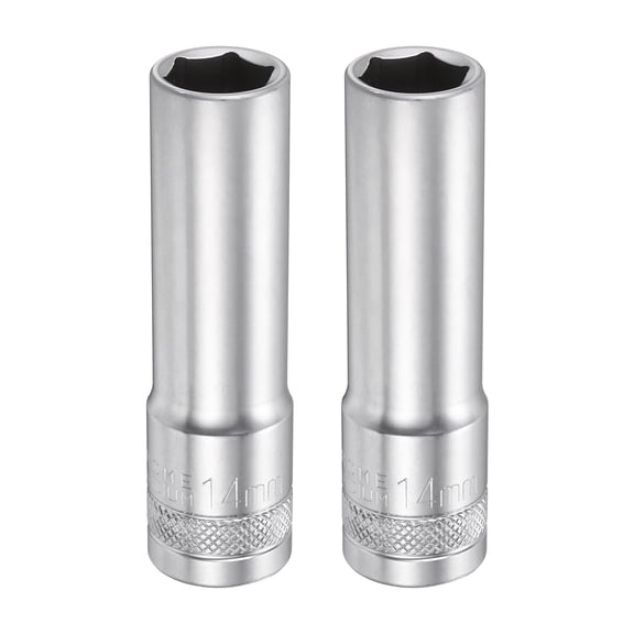 Uxcell 2pcs 6 Points Deep Socket 1/2" Drive 14mm Nickel Plating Flip Sleeve 3.1" Long