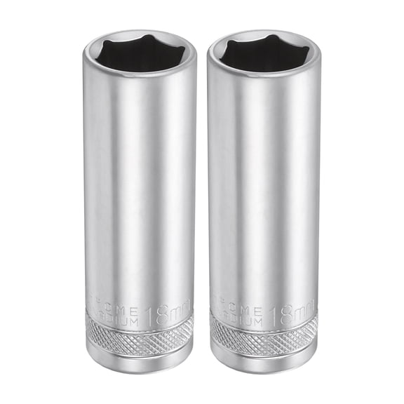 Uxcell 2pcs 6 Points Deep Socket 1/2" Drive 18mm Nickel Plating Flip Sleeve 3.1" Long