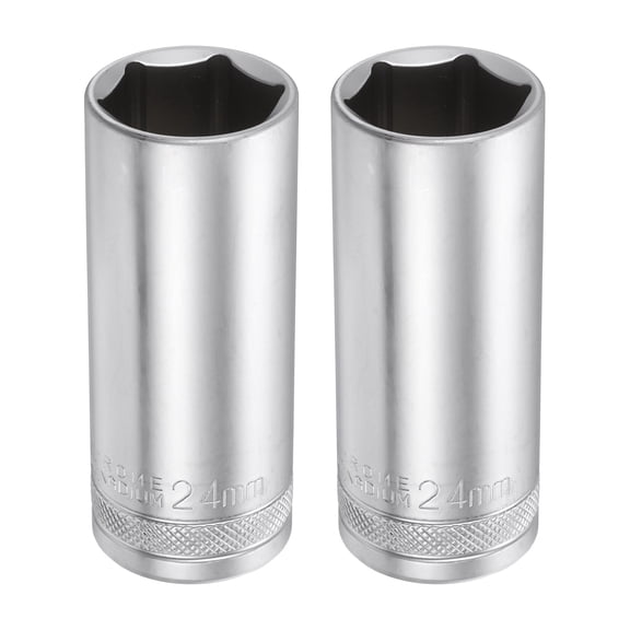 Uxcell 2pcs 6 Points Deep Socket 1/2" Drive 24mm Nickel Plating Flip Sleeve 3.1" Long