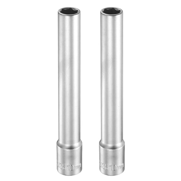 Uxcell 2pcs 6 Points Deep Socket 3/8" Drive 10mm Nickel Plating Flip Sleeve 4.7" Long