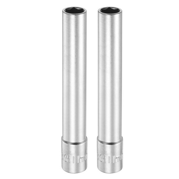 Uxcell 2pcs 6 Points Deep Socket 3/8" Drive 11mm Nickel Plating Flip Sleeve 4.7" Long