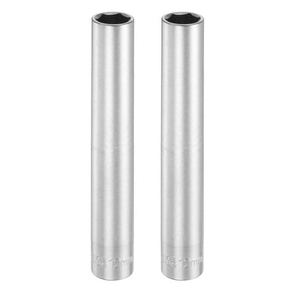 Uxcell 2pcs 6 Points Deep Socket 3/8" Drive 12mm Nickel Plating Flip Sleeve 4.7" Long