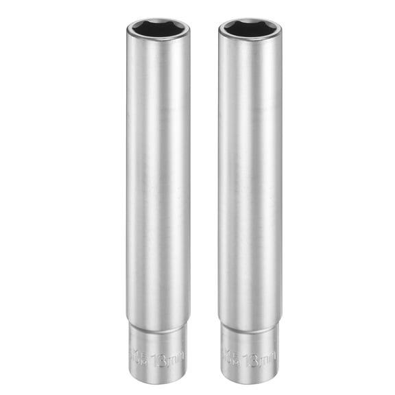 Uxcell 2pcs 6 Points Deep Socket 3/8" Drive 13mm Nickel Plating Flip Sleeve 4.7" Long
