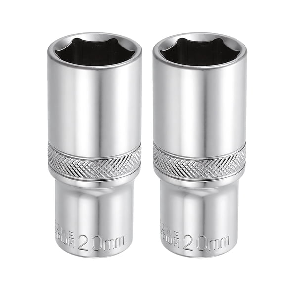 Uxcell 2pcs 6 Points Deep Socket 3/8" Drive 20mm Deep Metric CR-V Steel Polished Nickel Plating Impact Sockets 64mm / 2.5" Long Flip Sleeve Tool for Home Auto Nuts Bolts Repair
