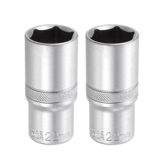 Uxcell 2pcs 6 Points Deep Socket 3/8" Drive 22mm Deep Metric CR-V Steel Polished Nickel Plating Impact Sockets 64mm / 2.5" Long Flip Sleeve Tool for Home Auto Nuts Bolts Repair