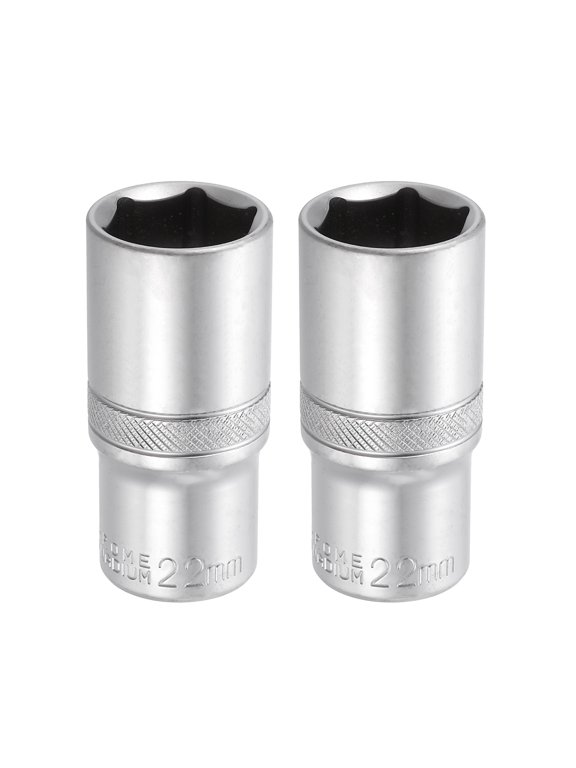 2pcs 6 Points Deep Socket 3/8" Drive 22mm Deep Metric CR-V Steel Polished Nickel Plating Impact Sockets 64mm / 2.5" Long Flip Sleeve Tool for Home Auto Nuts Bolts Repair