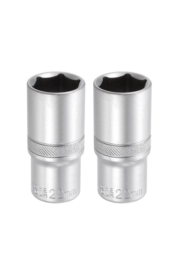 2pcs 6 Points Deep Socket 3/8" Drive 22mm Deep Metric CR-V Steel Polished Nickel Plating Impact Sockets 64mm / 2.5" Long Flip Sleeve Tool for Home Auto Nuts Bolts Repair