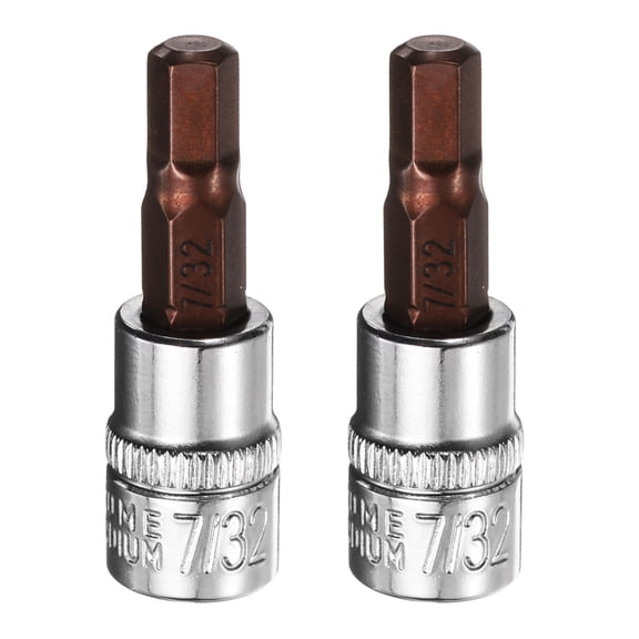 Uxcell 2pcs 7/32" Hex Bit Socket 1/4" Square Drive SAE Extension Impact Bit Power Nut Driver Set S2 & CR-V Steel Socket Ratchet Wrench Bits