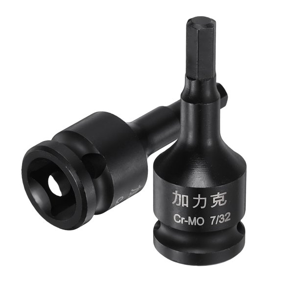 Uxcell 2pcs 7/32" Impact Hex Bit Socket 3/8" Drive SAE Impact Bit Socket, 50mm/1.97" Length CR-MO Steel Hex Screwdriver Adapter for Ratchet Wrenches Impact Drivers Head Drill