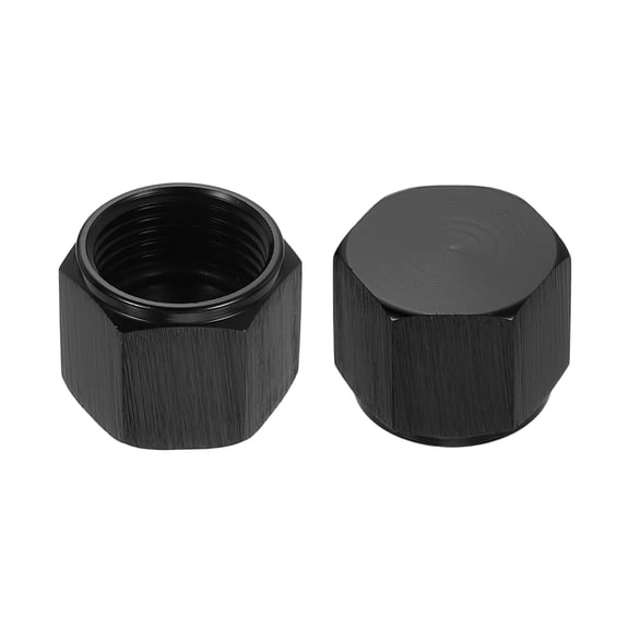 Uxcell 2pcs 8AN Female Flare Cap Block Off Fitting Plug Adapter Aluminum Female Flare Cap Port Fitting Nut Universal Car Accessories for Fuel Oil Line System, Black
