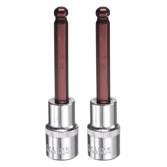 Uxcell 2pcs 8mm Ball End Hex Bit Socket 1/2" Square Drive Metric Extension Impact Bit Power Nut Driver Set S2 & CR-V Steel Socket Ratchet Wrench Bits