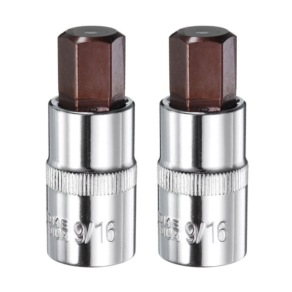 Uxcell 2pcs 9/16" Hex Bit Socket 1/2" Square Drive SAE Extension Impact Bit Power Nut Driver Set S2 & CR-V Steel Socket Ratchet Wrench Bits