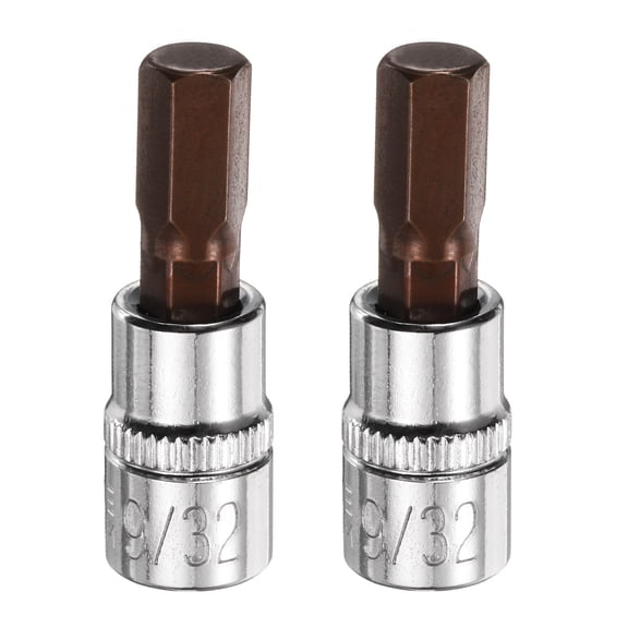 Uxcell 2pcs 9/32" Hex Bit Socket 1/4" Square Drive SAE Extension Impact Bit Power Nut Driver Set S2 & CR-V Steel Socket Ratchet Wrench Bits