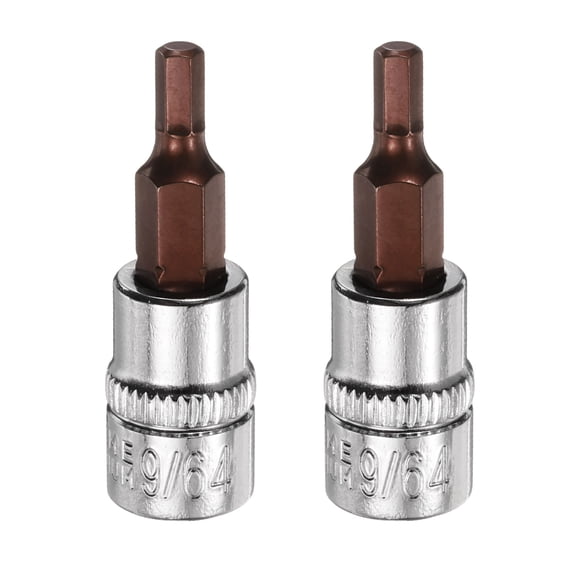 Uxcell 2pcs 9/64" Hex Bit Socket 1/4" Square Drive SAE Extension Impact Bit Power Nut Driver Set S2 & CR-V Steel Socket Ratchet Wrench Bits