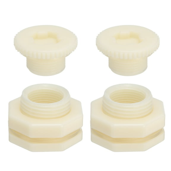 Uxcell 2pcs ABS Bulkhead Fitting G 3/4 Threaded Bulkhead Water Tank Connector, White