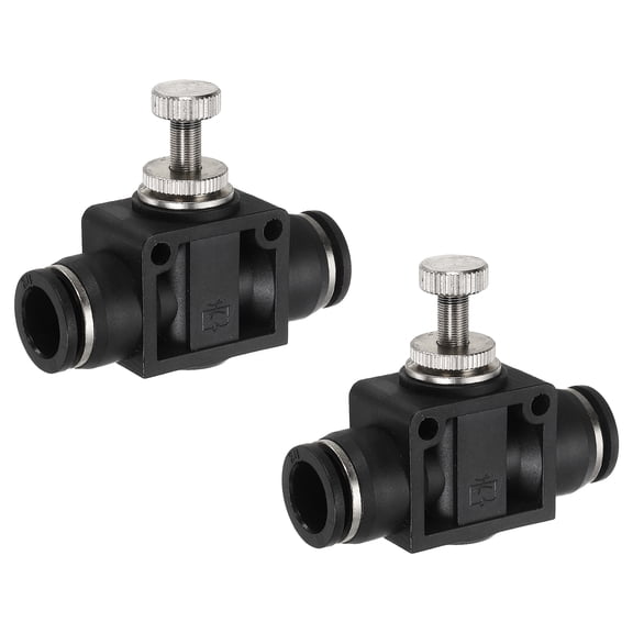 Uxcell 2pcs Air Flow Control Valve 1/2 In-Line Push to Connect Air Line Fitting Black