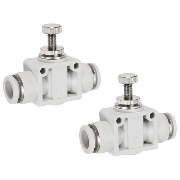 Uxcell 2pcs Air Flow Control Valve 1/2 In-Line Push to Connect Air Line Fitting White