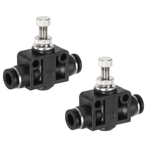 Uxcell 2pcs Air Flow Control Valve 1/4 In-Line Push to Connect Air Line Fitting Black